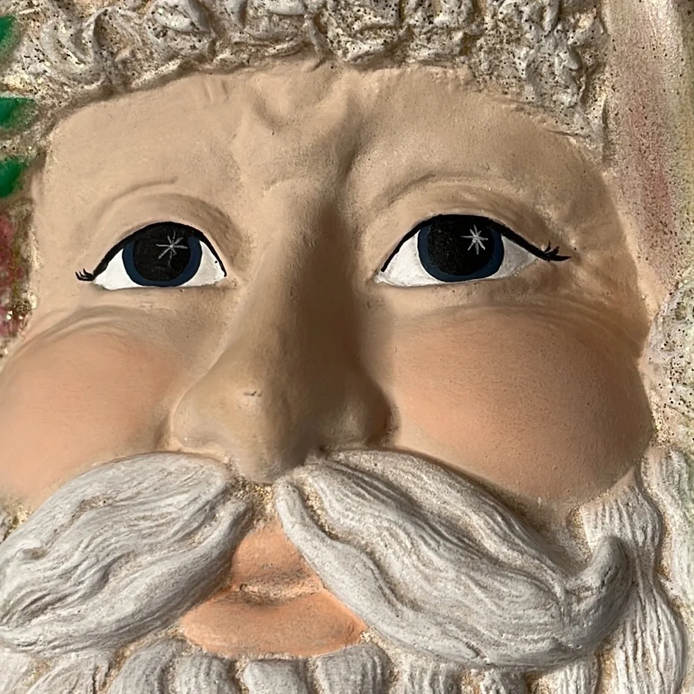 Pastel Ceramic Santa Face with Pink Hat Christmas Wall Decoration Gold Glitter‎